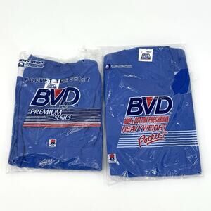 Vtg 90's BVD Pocket T-Shirts Men’s Large Royal Blue Pre Shrunk Cotton Lot Of 2